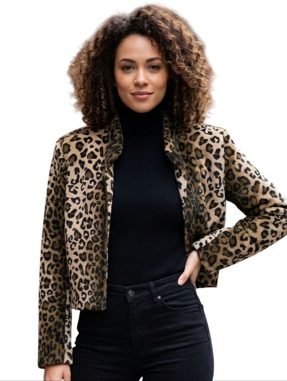Elliott Lauren Vintage 80's Faux Fur Leopard Open Front Cropped Jacket Size 14